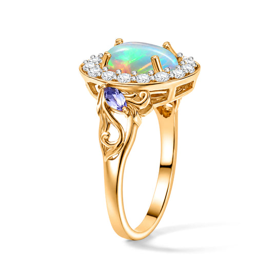 D'Joy Natürlicher, äthiopischer Welo Opal, Tansanit Ring 925 Silber vergoldet (Größe 21.00) ca. 2,15 ct