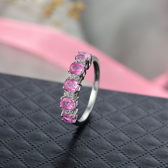 D'Joy Ilakaka Rosa Saphir (Fissure gefüllt), Weißer Zirkon Ring 925 Silber rhodiniert (Größe 17.00) ca. 1,62 ct