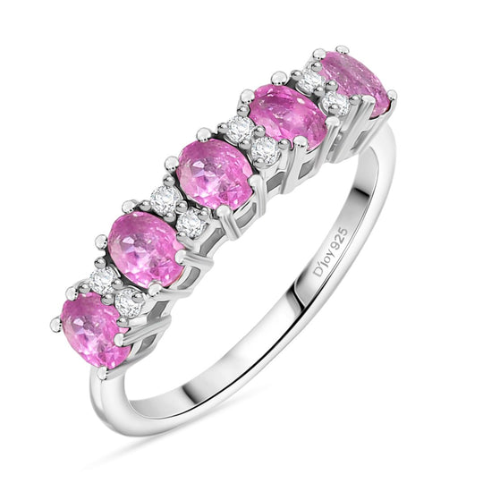 D'Joy Ilakaka Rosa Saphir (Fissure gefüllt), Weißer Zirkon Ring 925 Silber rhodiniert (Größe 17.00) ca. 1,62 ct