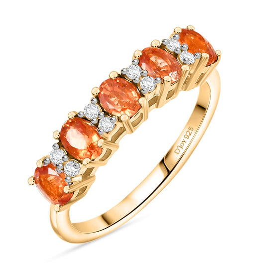 D'Joy Orange Saphir, Weißer Zirkon Ring 925 Silber 750 Gelb Vergoldet (Größe 20.00) ca. 1,23 ct