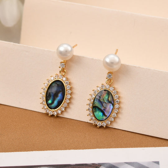 Abalone Muschel, Weiße Süßwasser Ohrringe Nickelfreies Messing, Goldfarben