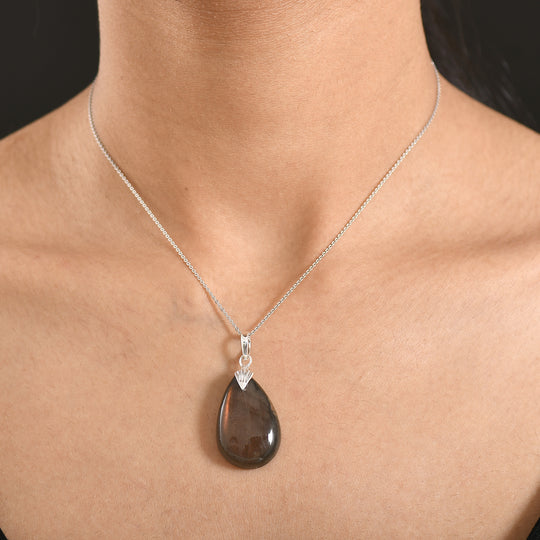 D'Joy Feuer Labradorit Anhänger 925 Silber ca. 33.07 ct