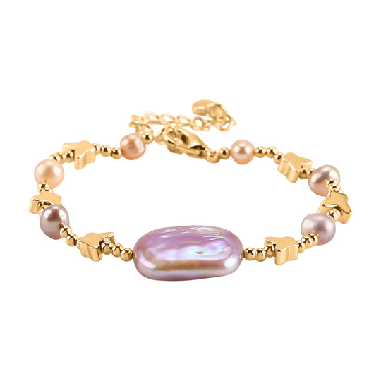 Rosa Süßwasser Perle, Lila Süßwasser Perle Armband ca. 15.85 cm + 3.5 cm Extender, Nickelfreies Messing, Goldfarben