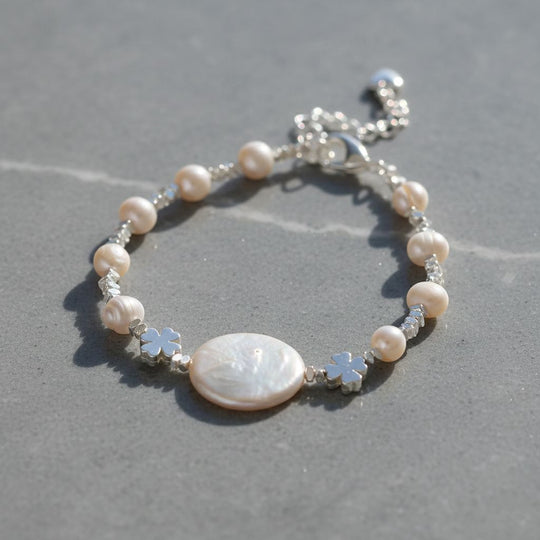 Weiße Süßwasser Perle Armband ca. 15.85 cm + 3.5 cm Extender, Nickelfreies Messing