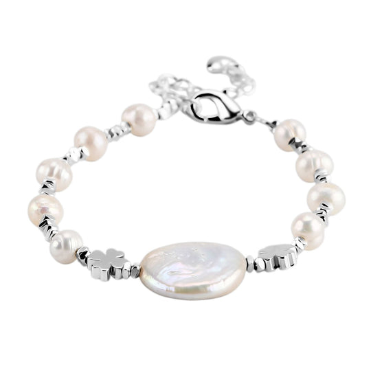 Weiße Süßwasser Perle Armband ca. 15.85 cm + 3.5 cm Extender, Nickelfreies Messing
