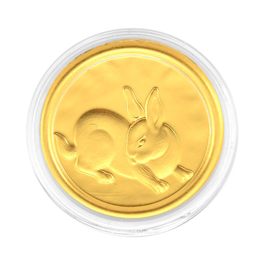 999er Goldmünzefolie mit Hundemotiv und Regenbogen-Designlinie, ca. 30 mm, ca. 100 mg