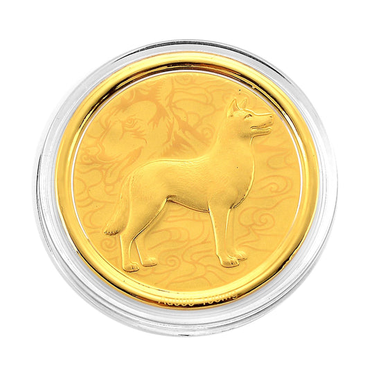 999er Goldmünzefolie mit Hundemotiv und Regenbogen-Designlinie, ca. 30 mm, ca. 100 mg