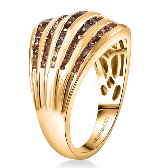 LUXURIANT DIAMOND - Lab Grown Roter Diamant SI Ring 925 Silber 750 Gelbgold vermeil (Größe 19.00) (10-15 Werktage Lieferzeit) ca. 1.50 ct