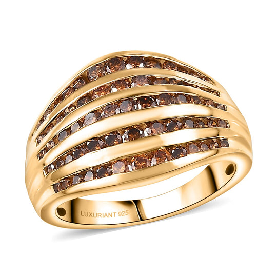 LUXURIANT DIAMOND - Lab Grown Roter Diamant SI Ring 925 Silber 750 Gelbgold vermeil (Größe 19.00) (10-15 Werktage Lieferzeit) ca. 1.50 ct