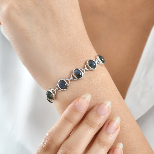 D'Joy AAA Labradorit Armband ca. 19 cm 925 Silber Rhodiniert ca. 12.98 ct