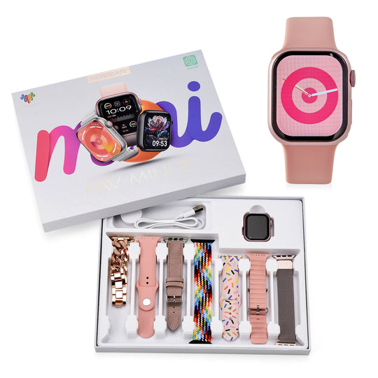 Smartwatch HW mini 2 1,75 Zoll Rosé, Set mit 7 Wechselarmbändern inklusive kristallbesetztem Armband, IP67, Bluetooth 5.2, kabelloses Laden
, Rosa