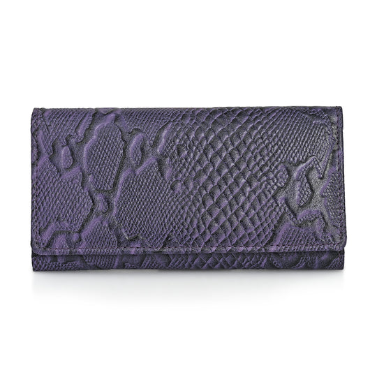 LA MAREY Geldbörse aus Leder mit RFID Schutz und Python Prägung, 18,4 x 10,2 cm, Lila