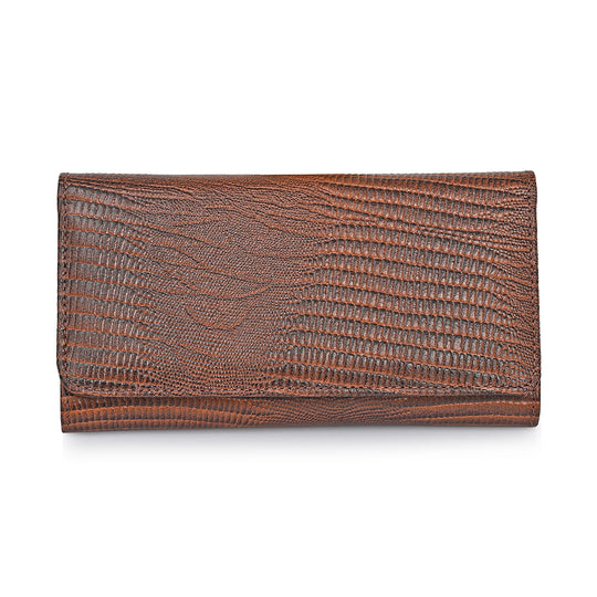 LA MAREY Geldbörse aus Leder mit RFID Schutz und Eidechsen Prägung, 18,4 x 10,2 cm, Braun