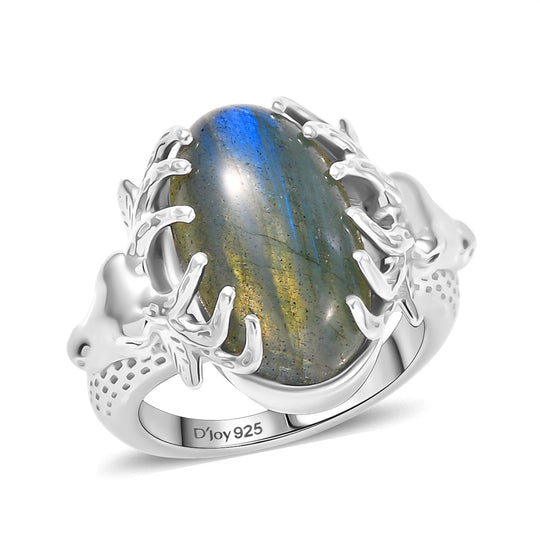 DER RENTIER RING D'Joy AAA Labradorit Ring 925 Silber rhodiniert (Größe 19.00) ca. 8.00 ct