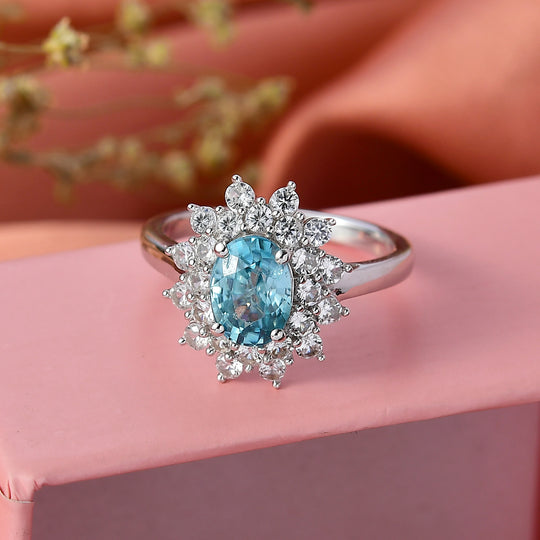 D'Joy AA Blauer Zirkon, Weißer Zirkon Ring 925 Silber rhodiniert (Größe 17.00) ca. 3,25 ct