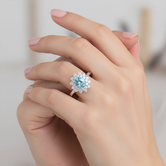 D'Joy AA Blauer Zirkon, Weißer Zirkon Ring 925 Silber rhodiniert (Größe 17.00) ca. 3,25 ct