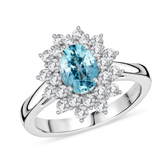 D'Joy AA Blauer Zirkon, Weißer Zirkon Ring 925 Silber rhodiniert (Größe 17.00) ca. 3,25 ct