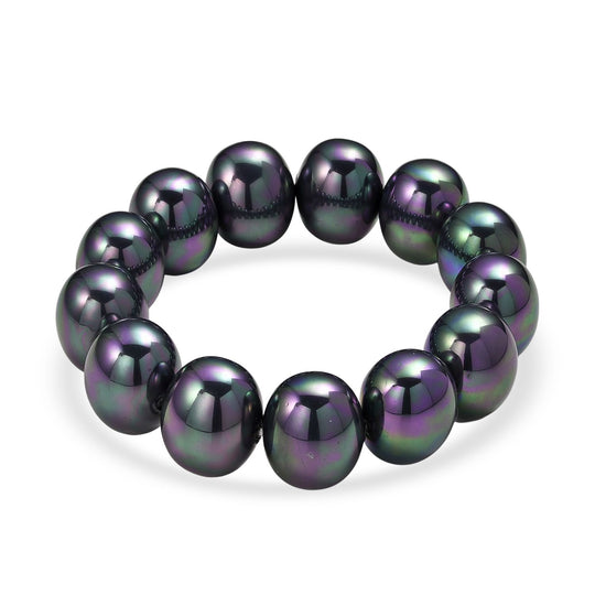 Pfaufarbene Muschelperle (19 mm) Armband, flexibel (ca. 19- 20 cm)