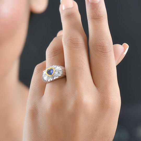 GP Amore Kollektion - Tansanit, Kanchanaburi Blauer Saphir Ring 925 Silber Rhodiniert und 750 Gelbgold Vermeil (Größe 20.00) ca. 0.82 ct