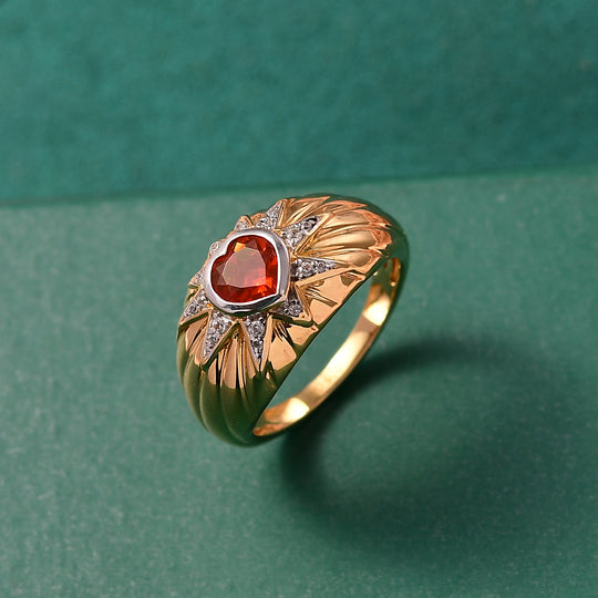 GP Celestial Kollektion - AAA Blaze Feueropal, Kanchanaburi Blauer Saphir Ring 925 Silber Rhodiniert und 750 Gelbgold Vermeil (Größe 19.00) ca. 0.70 ct