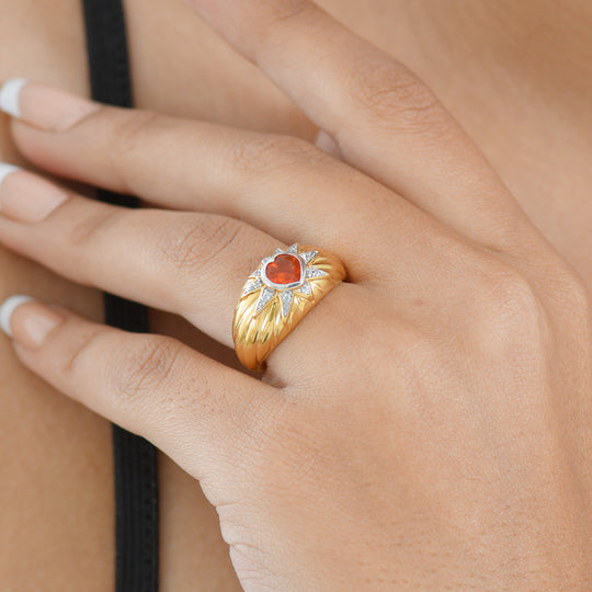 GP Celestial Kollektion - AAA Blaze Feueropal, Kanchanaburi Blauer Saphir Ring 925 Silber Rhodiniert und 750 Gelbgold Vermeil (Größe 19.00) ca. 0.70 ct