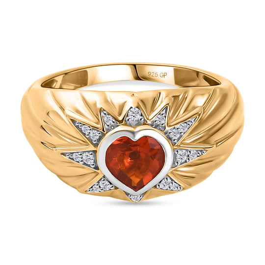 GP Celestial Kollektion - AAA Blaze Feueropal, Kanchanaburi Blauer Saphir Ring 925 Silber Rhodiniert und 750 Gelbgold Vermeil (Größe 19.00) ca. 0.70 ct