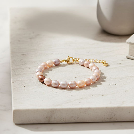 Mehrfarbige Süßwasser Perle (6-8 mm) Armband ca. 16.5 cm + 3.5 cm Extender