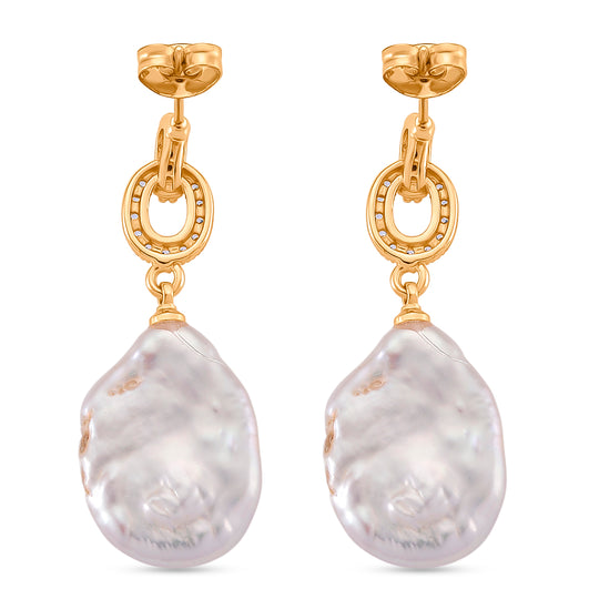 Mehrfarbige Keshi Perle, Weißer Zirkonia Ohrringe Nickelfreies Messing, Goldfarben
