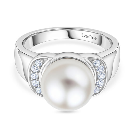 EVER TRUE Süßwasser Perle (10.5-11 mm), Weißer Zirkon Ring Nickelfreies Messing (Größe 20.00), Silberfarben