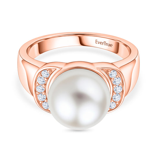 EVER TRUE Süßwasser Perle (10.5-11 mm), Weißer Zirkon Ring Nickelfreies Messing (Größe 20.00), Silberfarben