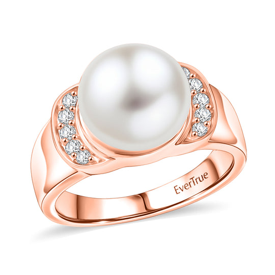 EVER TRUE Süßwasser Perle (10.5-11 mm), Weißer Zirkon Ring Nickelfreies Messing (Größe 20.00), Silberfarben