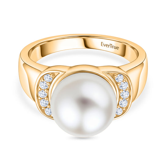 EVER TRUE Süßwasser Perle (10.5-11 mm), Weißer Zirkon Ring Nickelfreies Messing (Größe 20.00), Silberfarben
