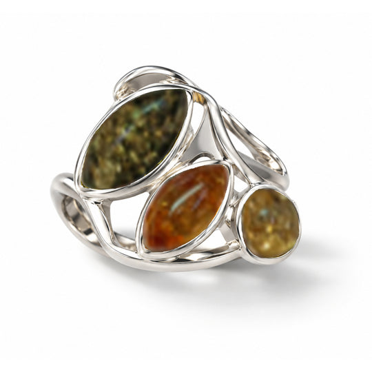 Natürlicher Baltischer Bernstein Ring 925 Silber (Größe 18.00)