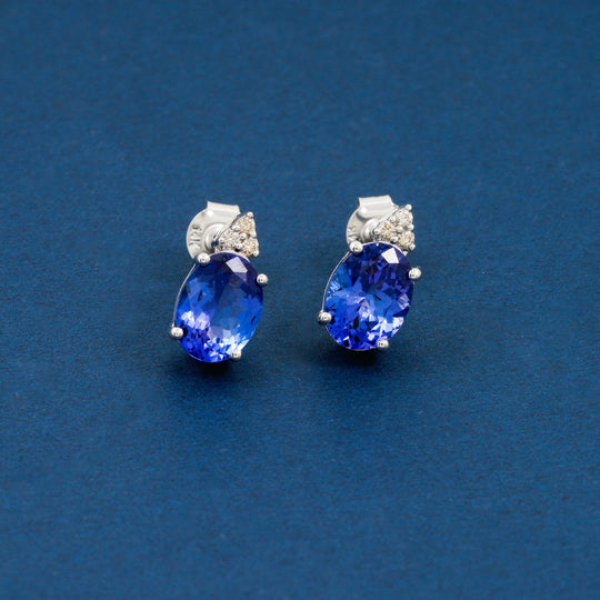 LUXORO AAAA Tansanit, Weißer Diamant AGI zertifiziert und geprüft Ohrringe 585 Weiß Gold ca. 3,50 ct.