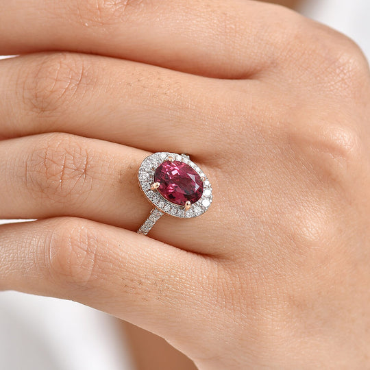 Luxuriant - AAA Rosa Granat, Lab Grown Diamant AGI zertifiziert Ring 417 Gold (Größe 20.00) ca. 4.06 ct