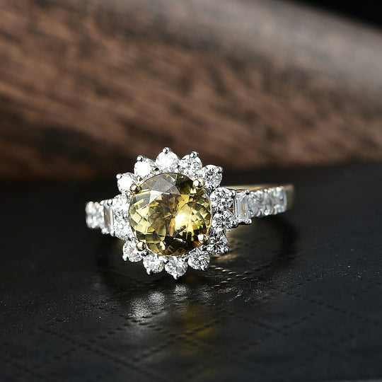 Luxuriant - AAA Natürlicher goldener Tansanit, Lab Grown Diamant AGI zertifiziert Ring 417 Gold (Größe 16.50) ca. 2.95 ct