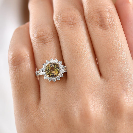 Luxuriant - AAA Natürlicher goldener Tansanit, Lab Grown Diamant AGI zertifiziert Ring 417 Gold (Größe 16.50) ca. 2.95 ct