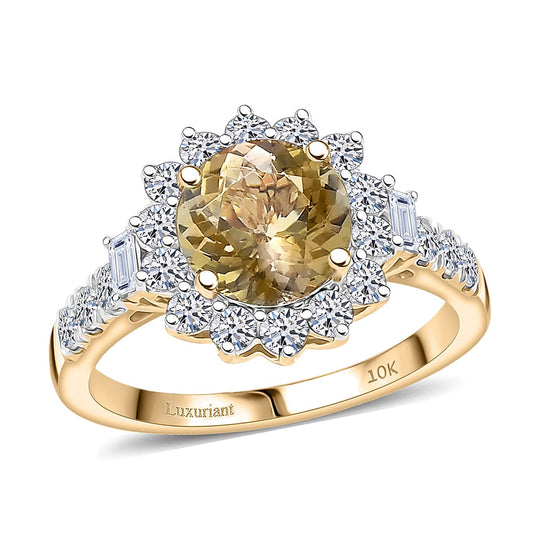 Luxuriant - AAA Natürlicher goldener Tansanit, Lab Grown Diamant AGI zertifiziert Ring 417 Gold (Größe 16.50) ca. 2.95 ct