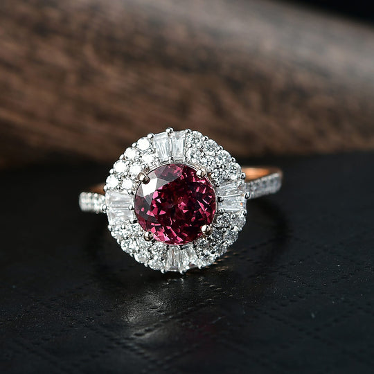 Luxuriant - AAA Rosa Granat, Lab Grown Diamant AGI zertifiziert Ring 417 Gold (Größe 17.00) ca. 3.55 ct