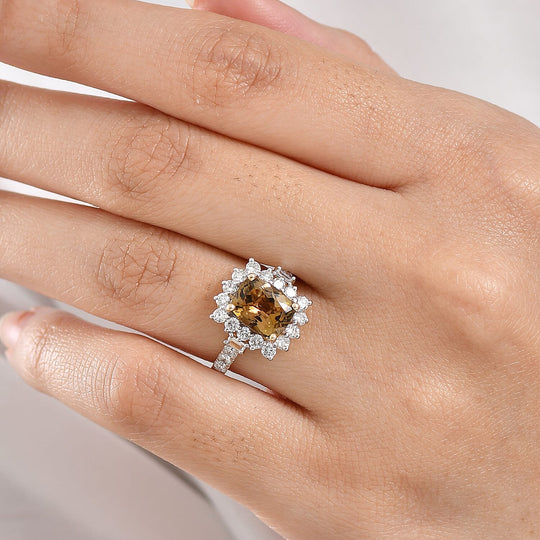Luxuriant - AAA Natürlicher goldener Tansanit, Lab Grown Diamant AGI zertifiziert Ring 417 Gold (Größe 18.00) ca. 2.85 ct