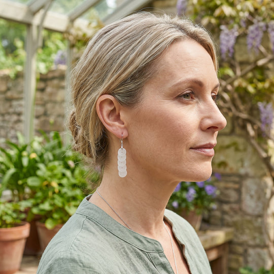 EXTREM SELTEN Weiße Jade Ohrringe 925 Silber rhodiniert ca. 55.00 ct