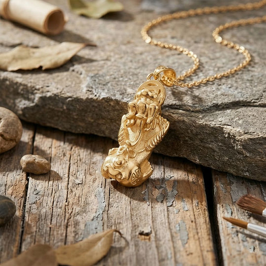 GOLD-LOOKS - Pixiu Nickelfreies Messing Halskette ca. 50 cm + 5 cm Extender, ca. 20,00g