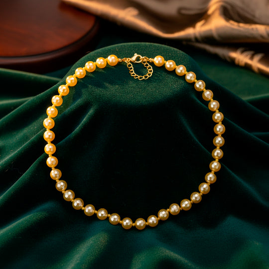 Goldene Südsee Farbe Muschelkernperle (8-10 mm) Halskette ca. 45 cm + 5 cm Extender, 316L Edelstahl Vergoldet