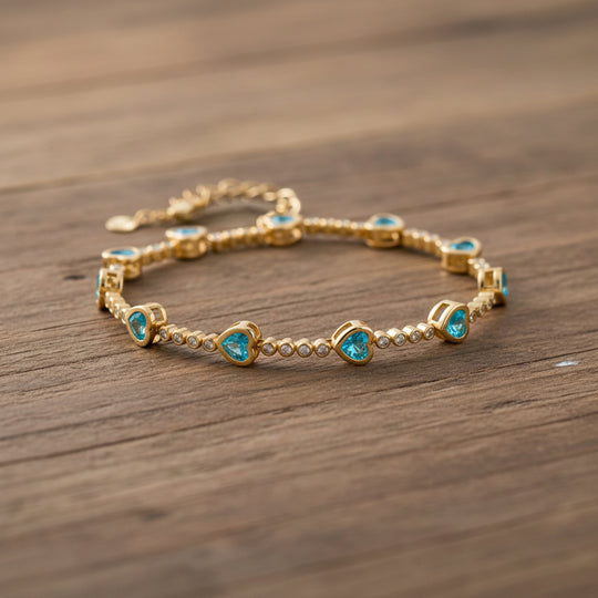 Blau Kristall Armband ca. 18.5 cm + 2.5 cm Extender, Nickelfreies Messing Vergoldet