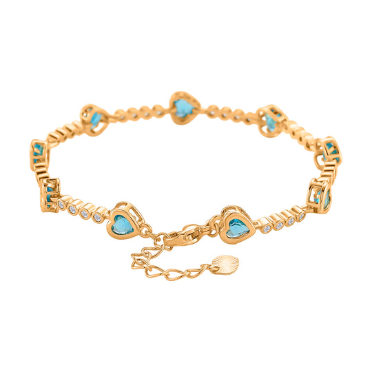 Blau Kristall Armband ca. 18.5 cm + 2.5 cm Extender, Nickelfreies Messing Vergoldet