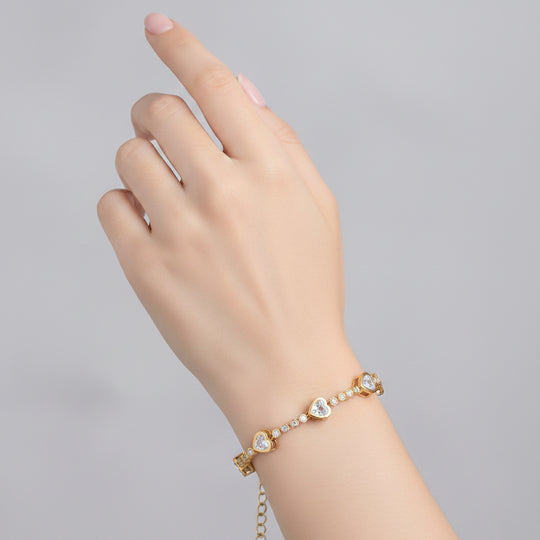 Weißer Kristall Armband ca. 18.5 cm + 2.5 cm Extender, Nickelfreies Messing Vergoldet