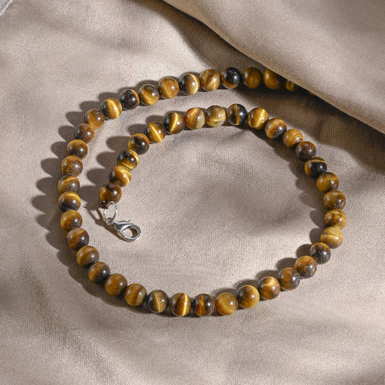 Tigerauge Halskette ca. 45 cm 316L Edelstahl ca. 200.00 ct