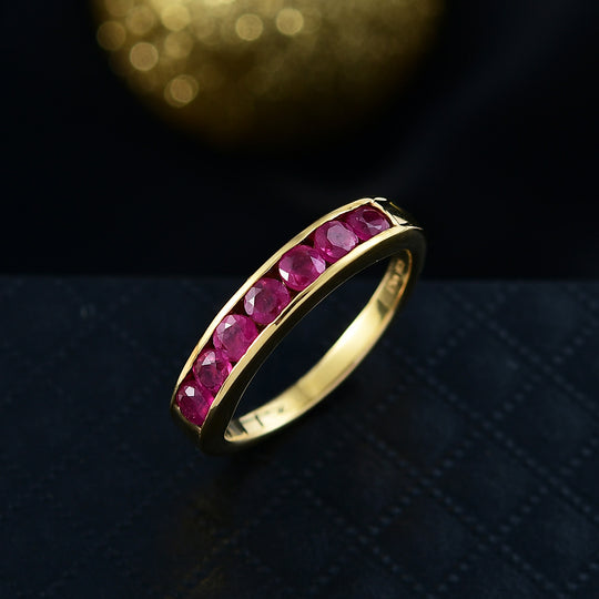 D'Joy AA Afrikanischer Rubin (Fissure gefüllt) Ring 925 Silber 750 Gelb Vergoldet (Größe 19.00) ca. 1,22 ct