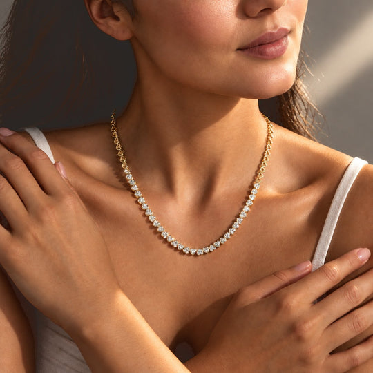 LUXURIANT 3 ct. SGL zertifizierte SI-GH Labor Diamant 45cm Halskette, 925 Silber 750 Gelbgold Vermeil
