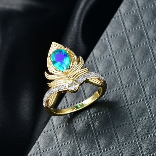 D'Joy Pfau Quarz Triplette, Weißer Zirkon Ring 925 Silber 750 Gelb Vergoldet (Größe 20.00) ca. 1,48 ct